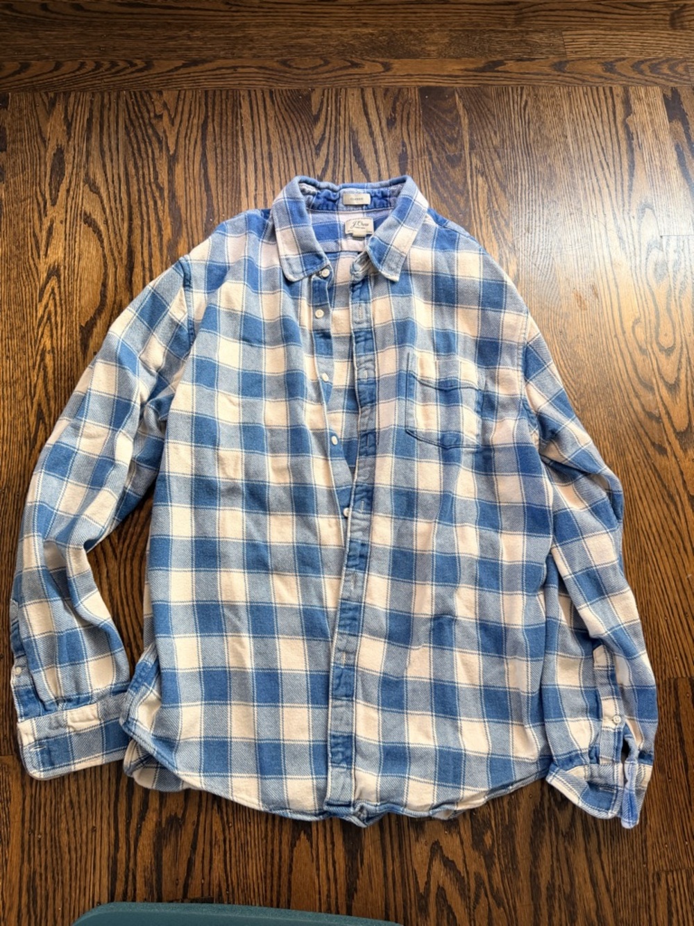 J. Crew Light Blue and White Plaid flannel Button-Down Shirt xl